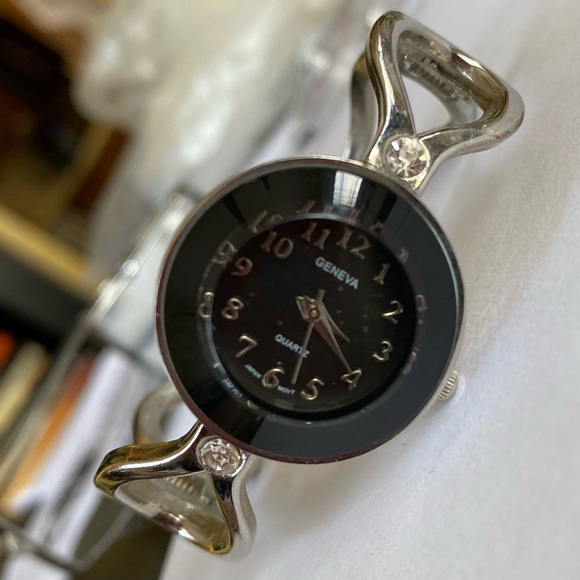 Geneva Hinged Cuff Bracelet Watch Stainless Black Face - Picture 5 of 9